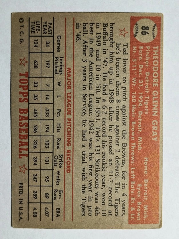 1952 Topps #86 Ted Gray (VG)