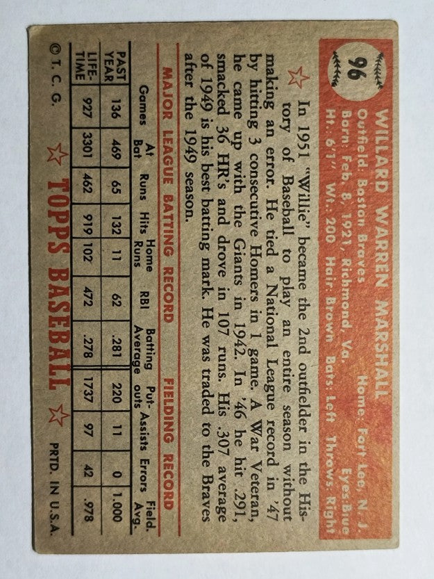 1952 Topps #96 Willard Marshall (VGEX)