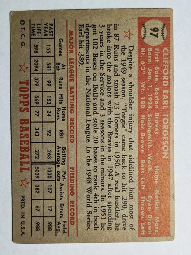1952 Topps #97 Earl Torgeson (VGEX)