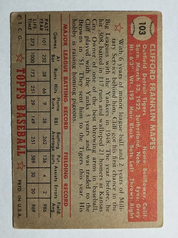 1952 Topps #103 Cliff Mapes (VG)