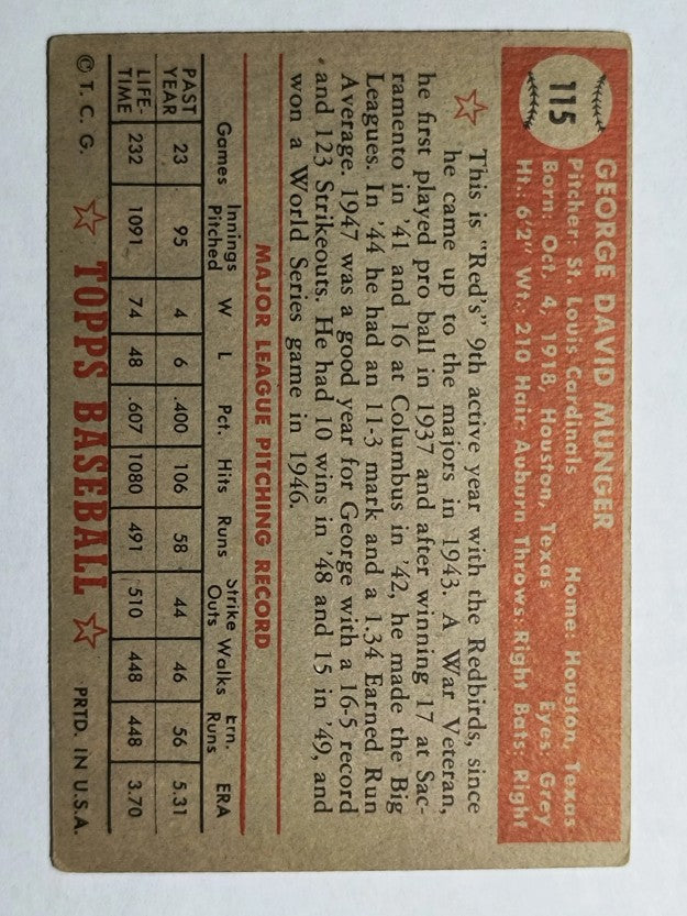 1952 Topps #115 George Munger (VG)