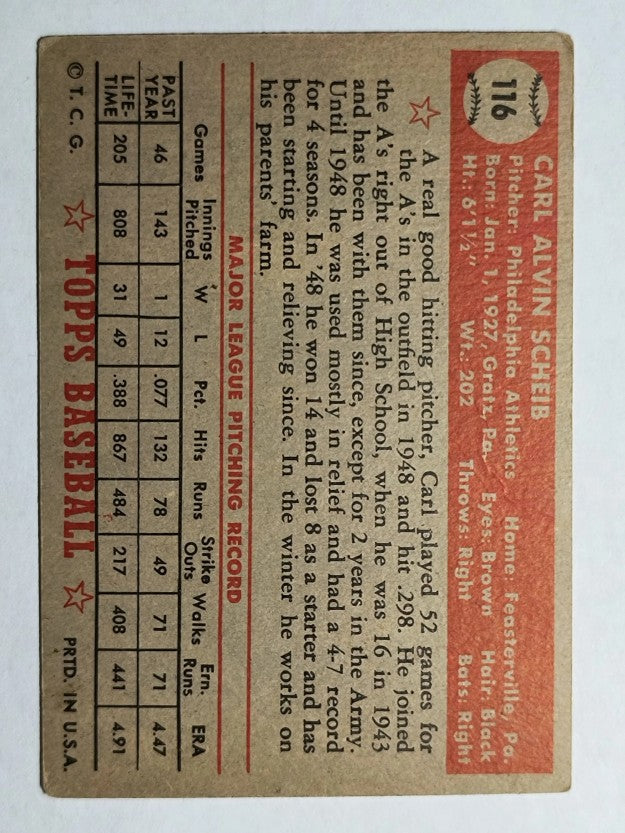 1952 Topps #116 Carl Scheib (VG)