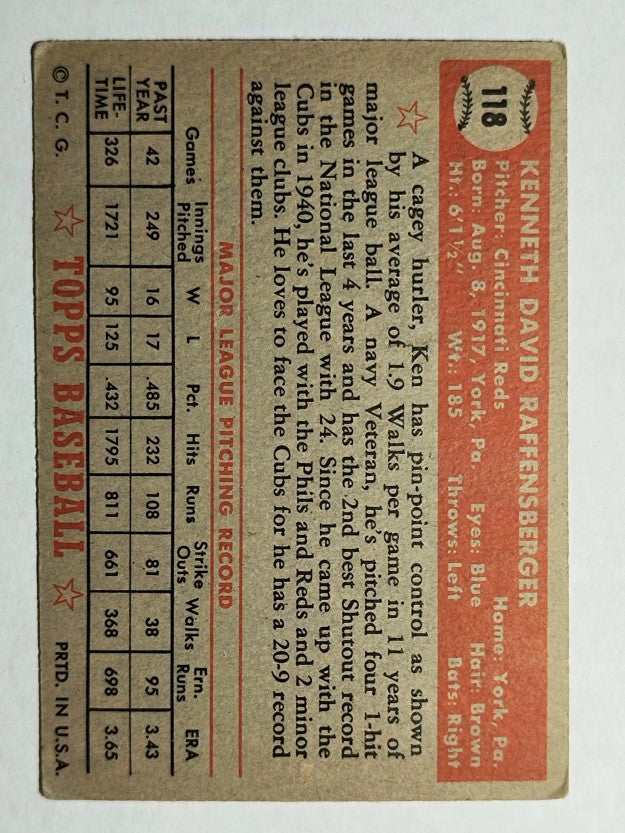 1952 Topps #118 Ken Raffensberger (VG)