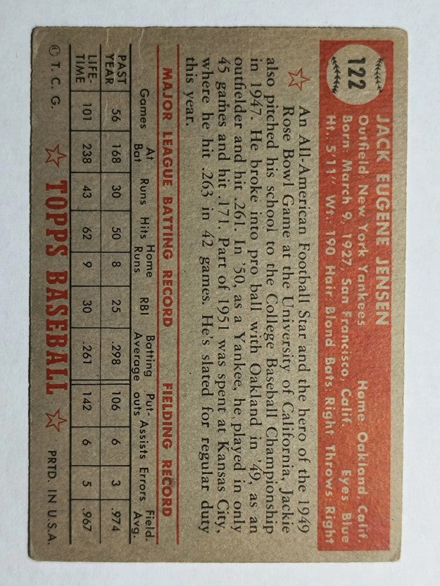 1952 Topps #122 Jackie Jensen (VG)