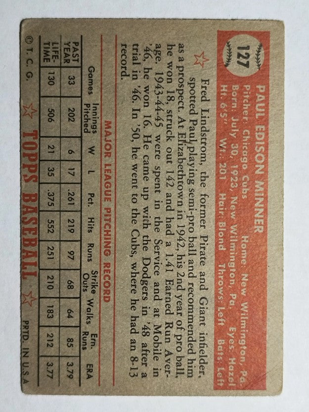 1952 Topps #127 Paul Minner RC (VG)