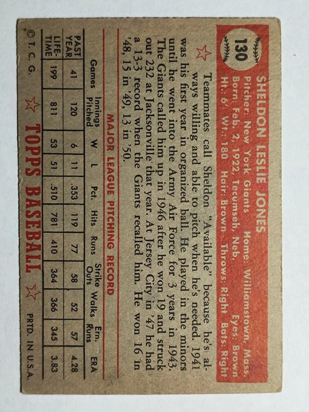 1952 Topps #130 Sheldon Jones (VGEX)