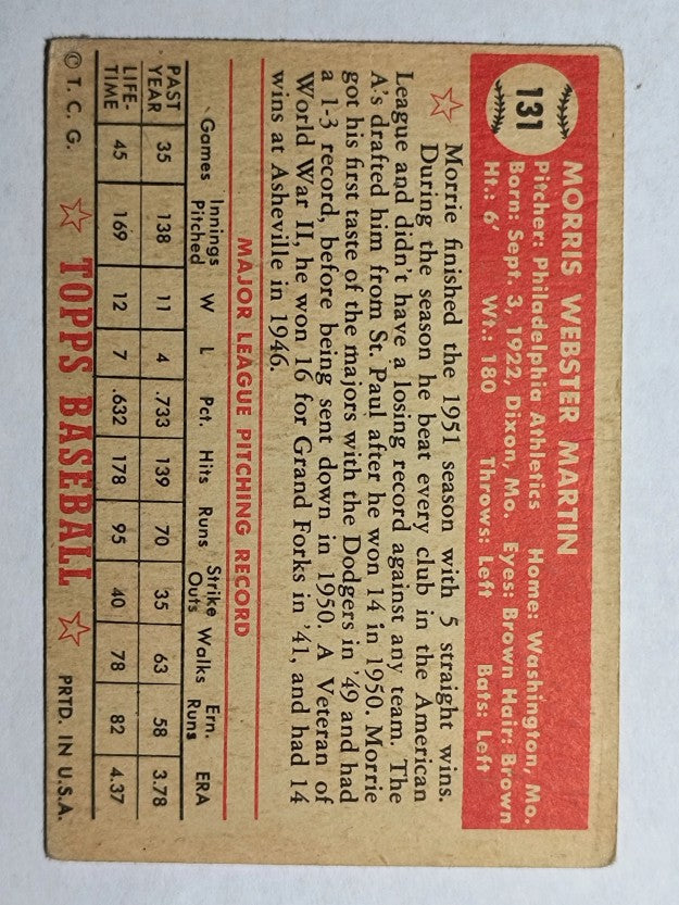 1952 Topps #131 Morrie Martin RC (VG)