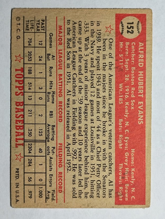 1952 Topps #152 Al Evans (VG)