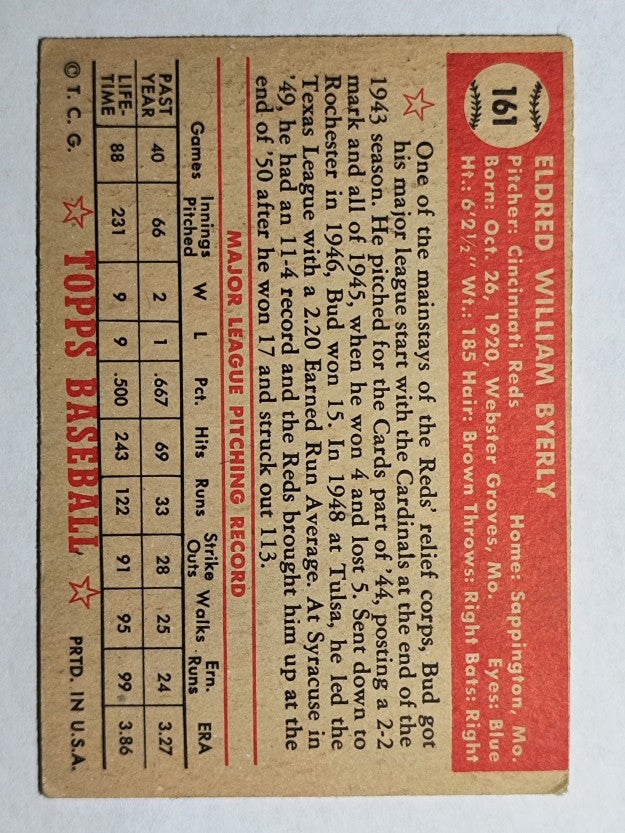 1952 Topps #161 Bud Byerly RC (EX)
