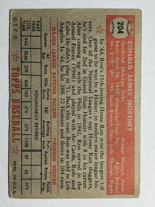1952 Topps #204 Ron Northey (VG)