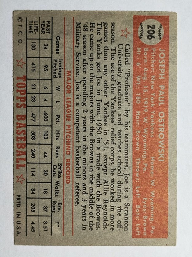1952 Topps #206 Joe Ostrowski RC (VG)