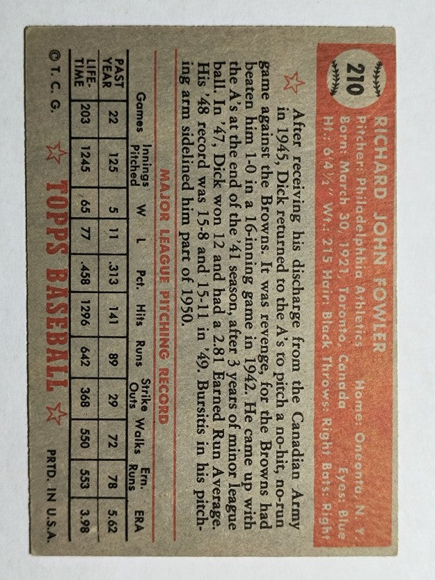 1952 Topps #210 Dick Fowler (VGEX)