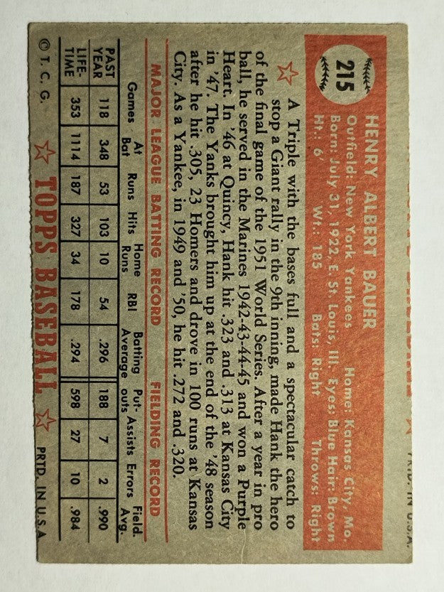 1952 Topps #215 Hank Bauer (VG)