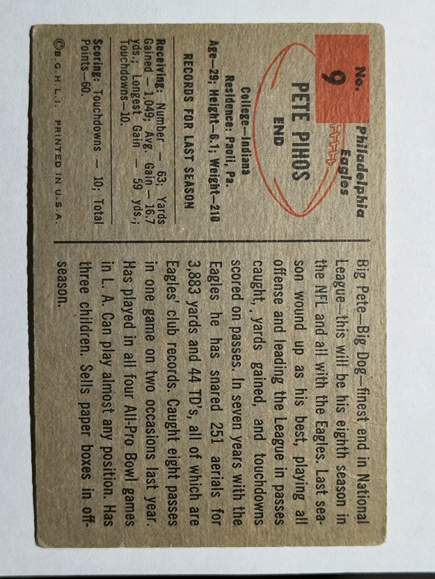 1954 Bowman #9 Pete Pihos (VG)