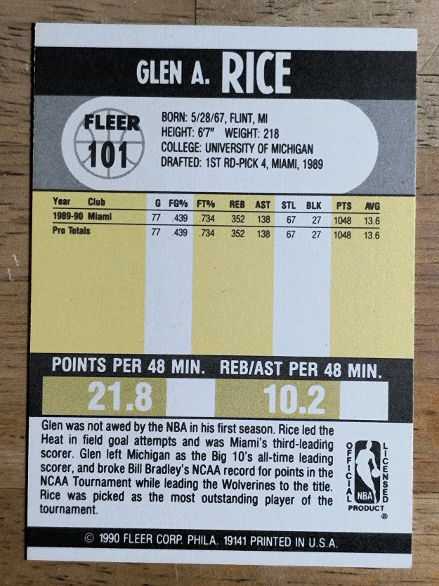 1990-91 Fleer #101 Glen Rice RC