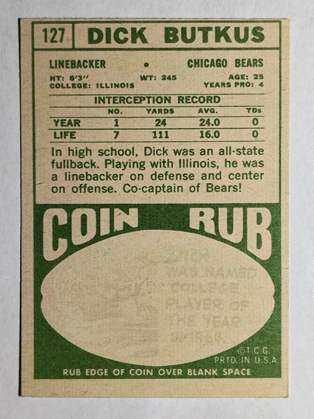 1968 Topps #127 Dick Butkus (EX)