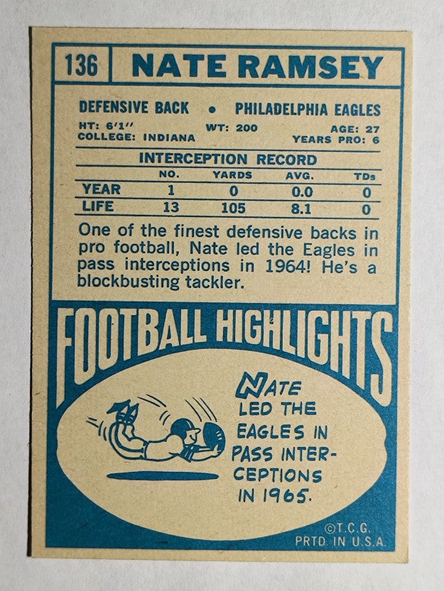 1968 Topps #136 Nate Ramsey (NM)