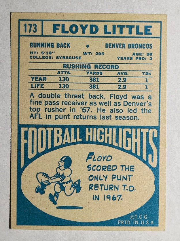 1968 Topps #173 Floyd Little RC (EXMT)