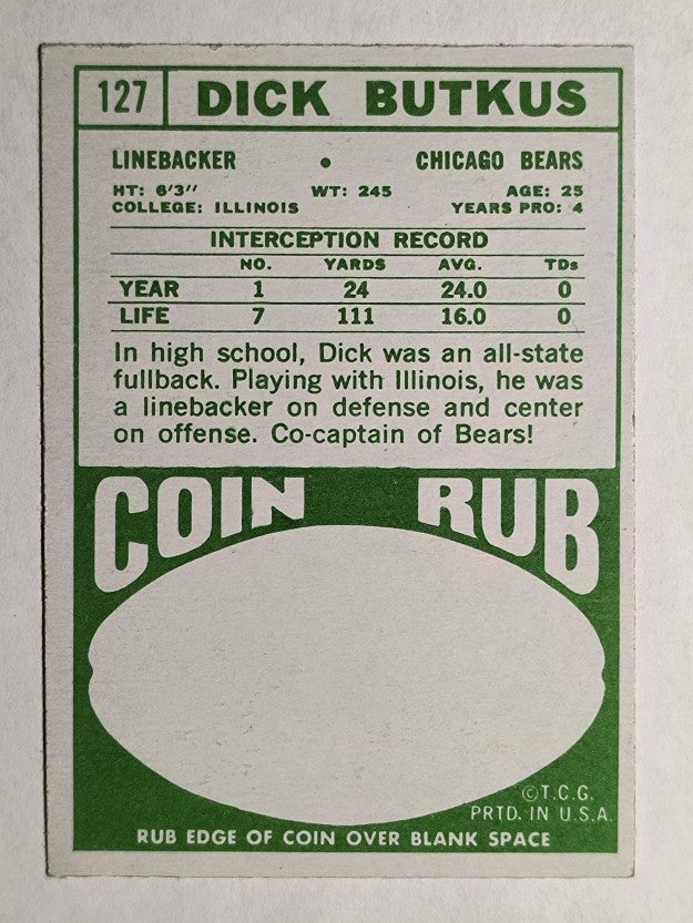 1968 Topps #127 Dick Butkus (EXMT)