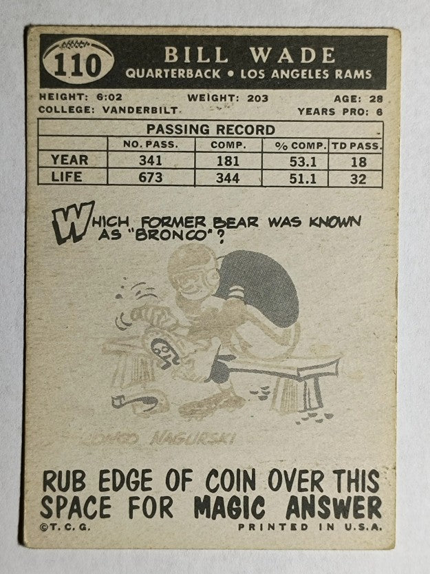 1959 Topps #110 Bill Wade (VGEX)