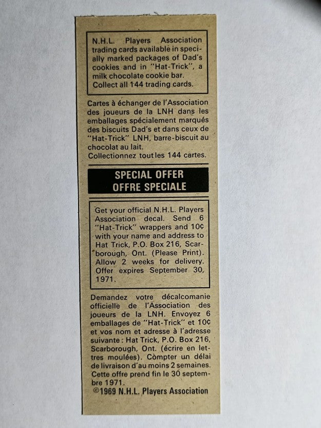 1970-71 Dad's Cookies #1 Lou Angotti (MINT)
