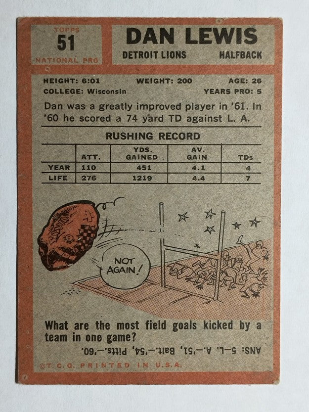 1962 Topps #51 Dan Lewis (VG)
