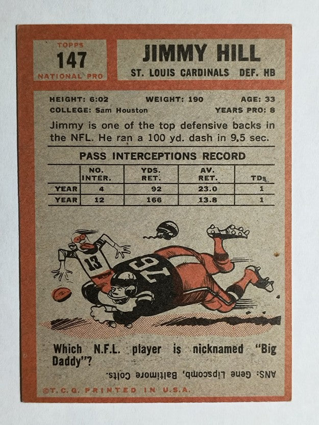 1962 Topps #147 Jimmy Hill RC (VGEX)