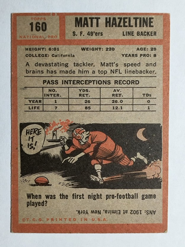 1962 Topps #160 Matt Hazeltine (EX)