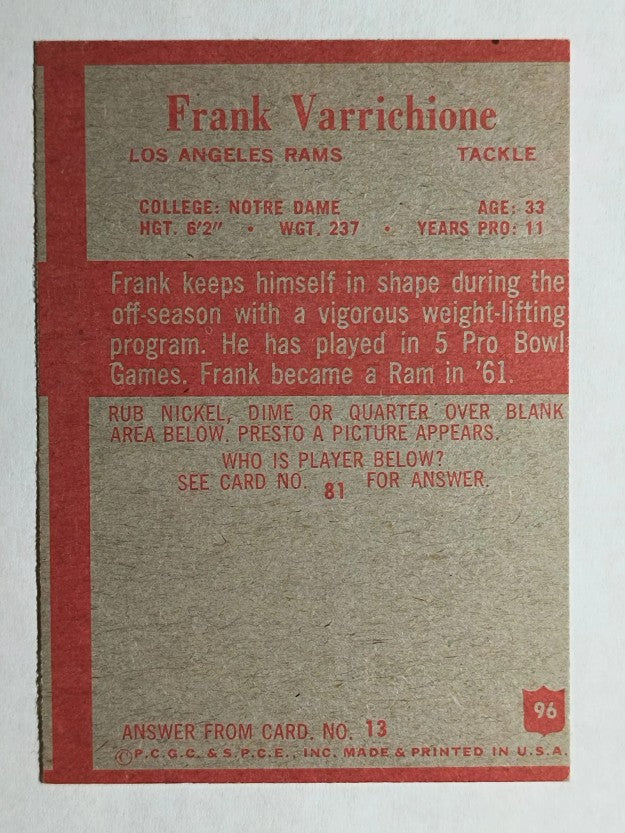 1965 Philadelphia #96 Frank Varrichione (VGEX)