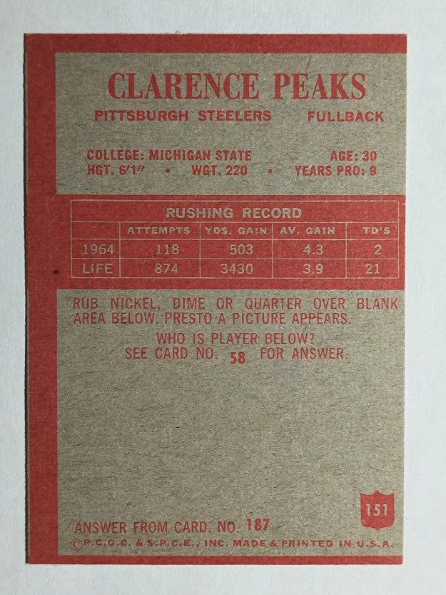 1965 Philadelphia #151 Clarence Peaks (EX)
