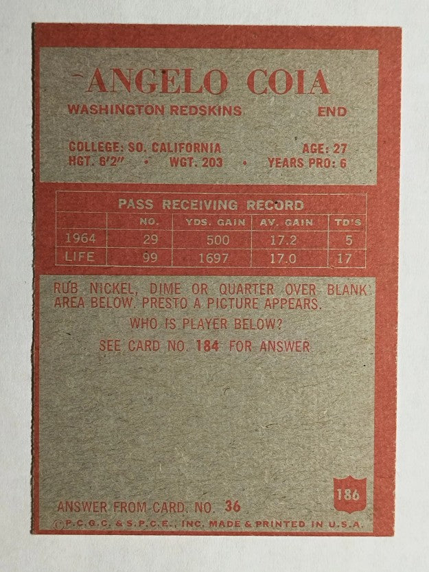 1965 Philadelphia #186 Angelo Coia (EXMT)