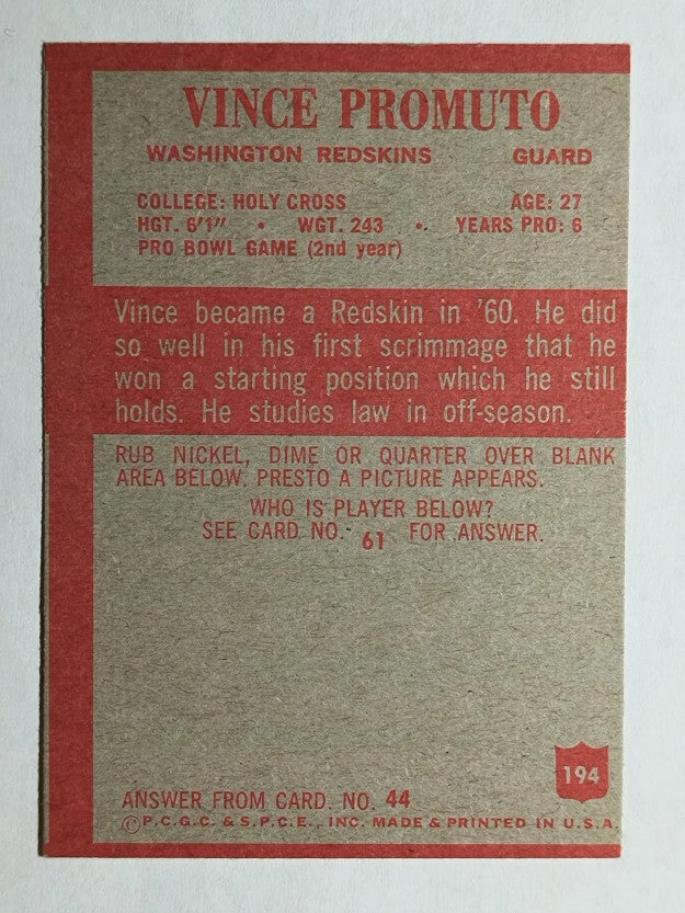 1965 Philadelphia #194 Vince Promuto (VGEX)