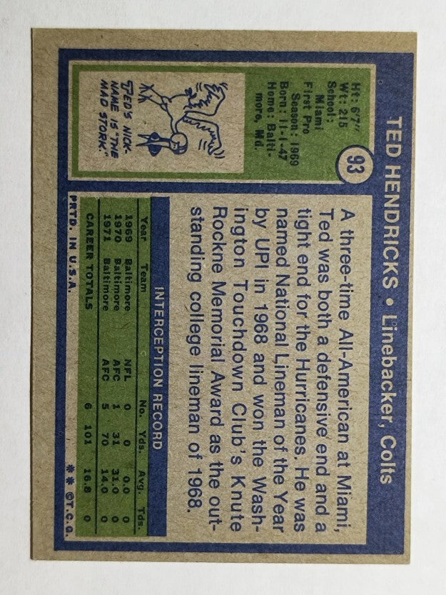1972 Topps #93 Ted Hendricks RC (EX)