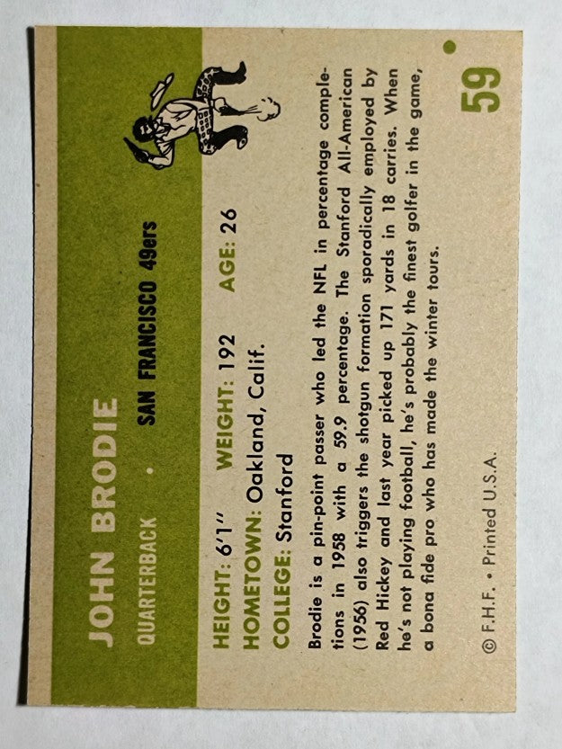 1961 Fleer #59 John Brodie RC (EXMT)