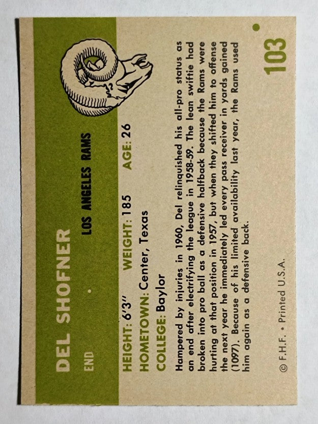 1961 Fleer #103 Del Shofner (EXMT)