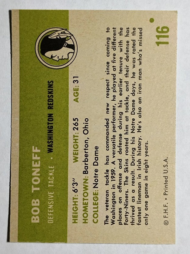 1961 Fleer #116 Bob Toneff (NMMT)