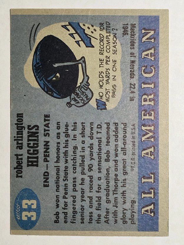 1955 Topps All American #33 Bob Higgins RC (VGEX)