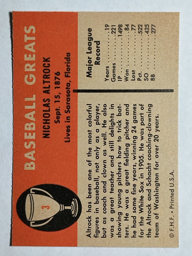 1961 Fleer #3 Nick Altrock (EX)