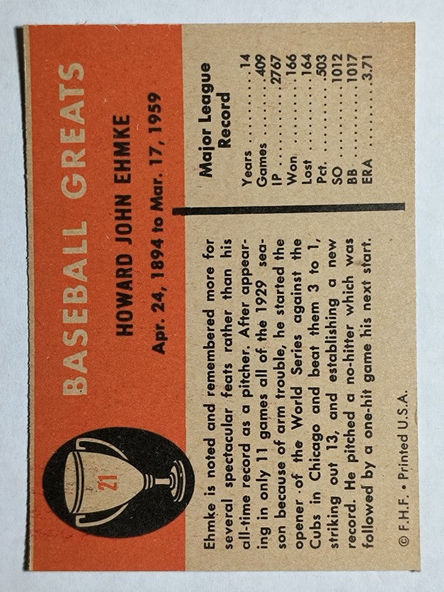 1961 Fleer #21 Howard Ehmke (NM)