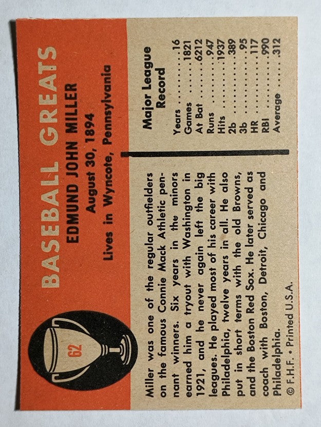 1961 Fleer #62 Bing Miller (NMMT)