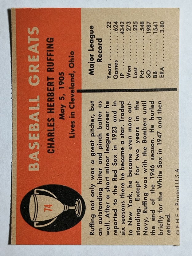 1961 Fleer #74 Red Ruffing (EXMT)