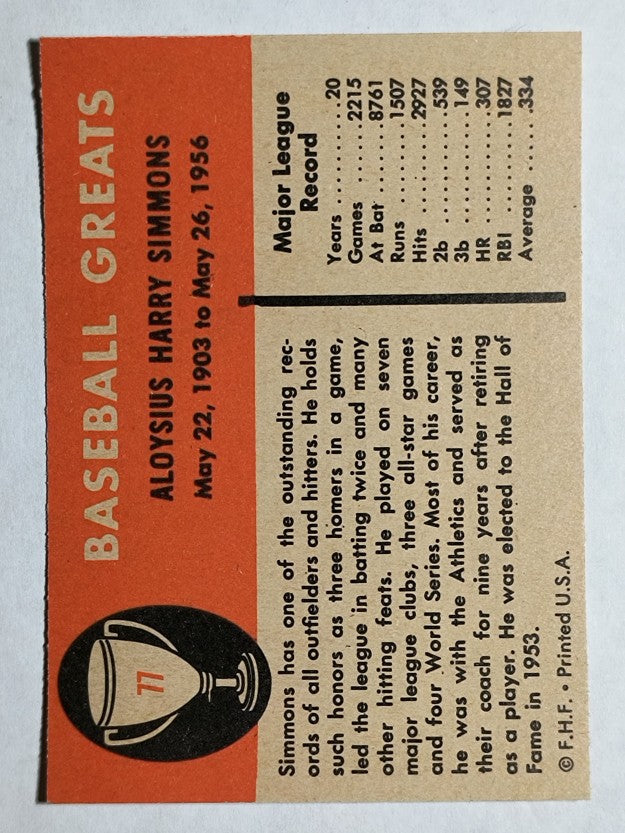 1961 Fleer #77 Al Simmons (NMMT)