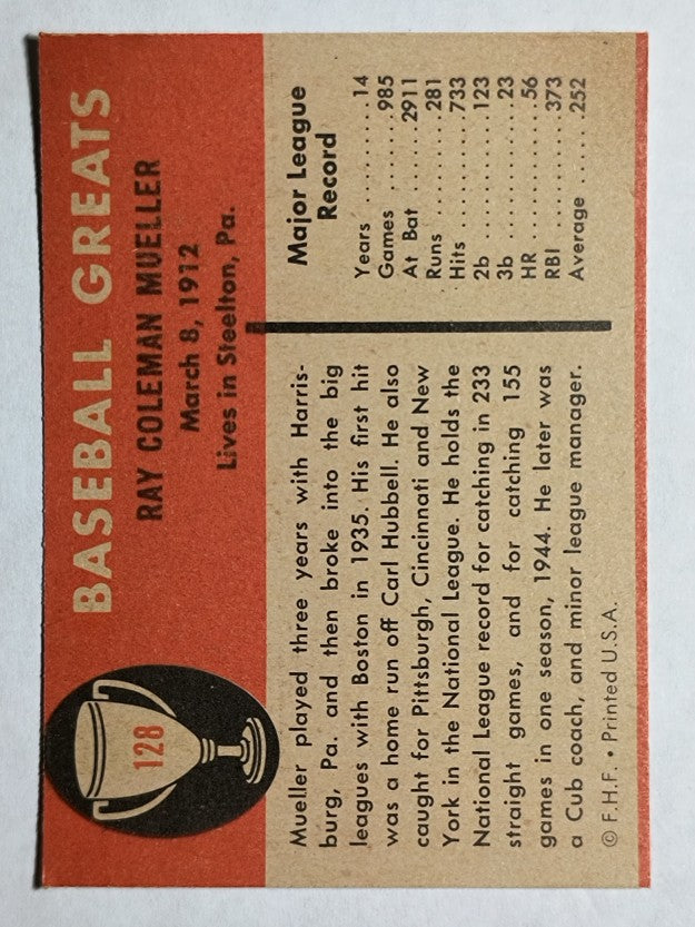 1961 Fleer #128 Ray Mueller (EXMT)