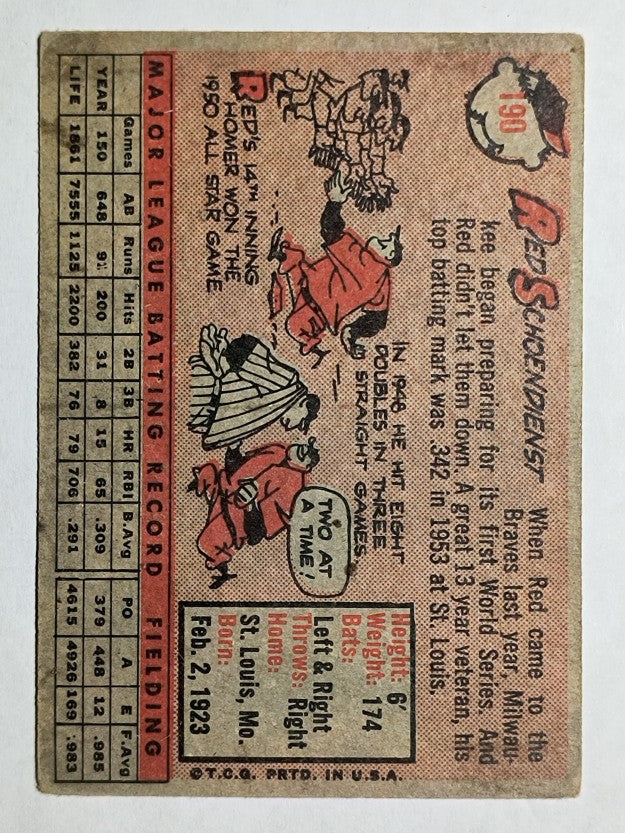 1958 Topps #190 Red Schoendienst (VG)