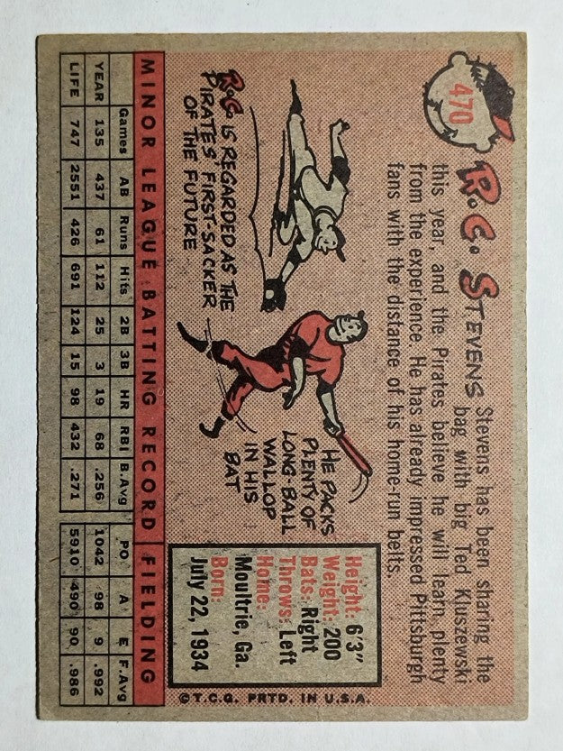 1958 Topps #470 R.C. Stevens RC (VG)