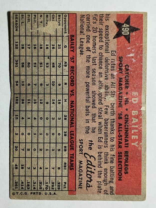 1958 Topps #490 Ed Bailey AS (POOR)