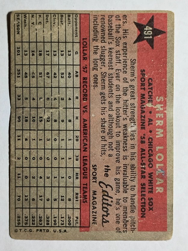 1958 Topps #491 Sherm Lollar AS (POOR)