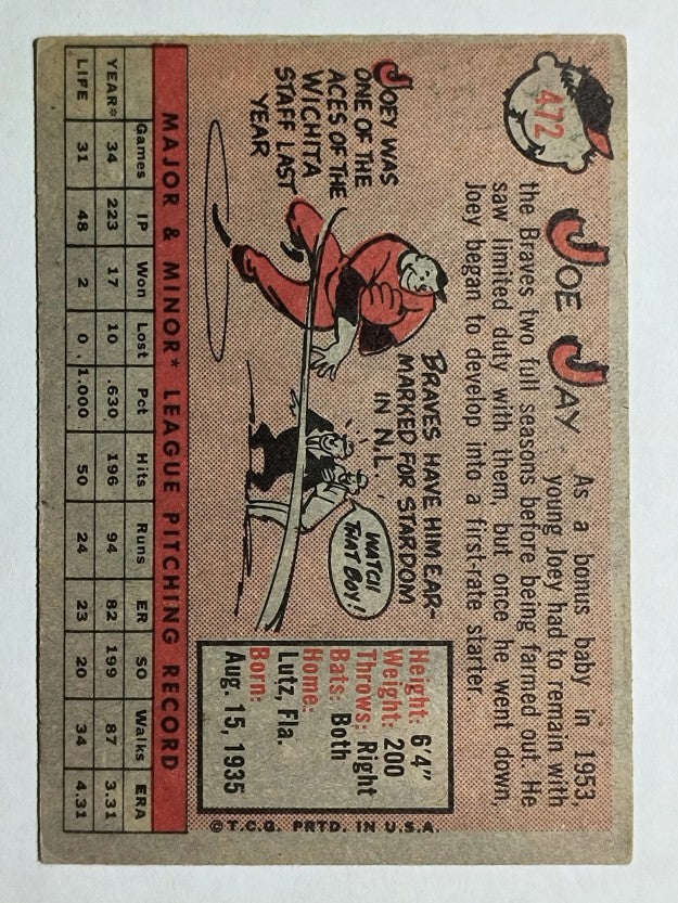 1958 Topps #472 Joey Jay (EX)