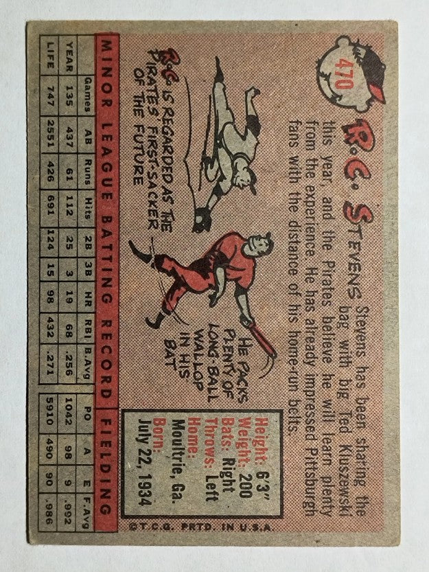 1958 Topps #470 R.C. Stevens RC (VG)