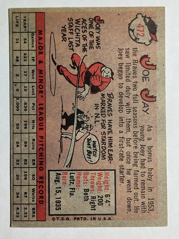 1958 Topps #472 Joey Jay (EX)